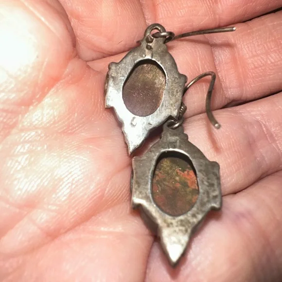 Sterling & Unakite Stone Earrings - Picture 5 of 6